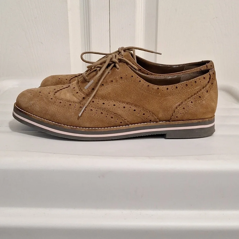 Gianni Bini leather suede perforated lace-up oxford wingtips - 10 - tan brown